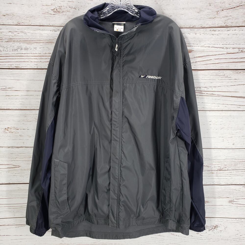 Reebok Men's Gray Blue Full Zip Windbreaker Jacket Size Large